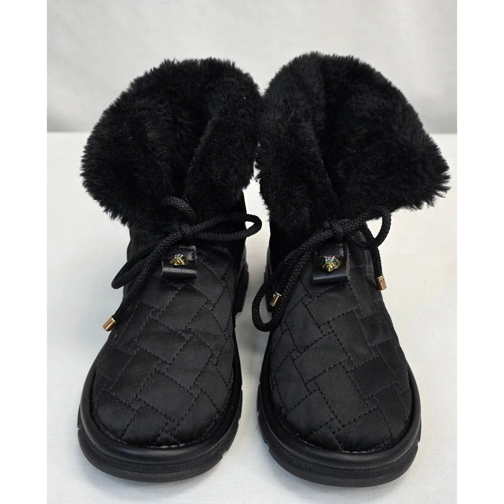 Kurt Geiger Mini Orson Puffer Bootie Black Quilted Faux Fur Winter Boots Kids 34